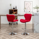 Velvet Adjustable Swivel Bar Stool Set Of 2 In Red