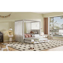 Twin Size Upholstery Canopy Platform Bed with Trundle and Three Storage Drawers, Beige