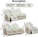 Power Recliner Sofa Set With LED Lights Creamy Finish