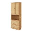 2 Doors Bookshelf with USB Port and 3 Drawers Side Cabinet Storage Shelves, Natural