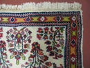 Small Persian Rug 2 x 3, Tiny Persian Sarouk Carpet, Cream Navy Blue Red, Floral Medallion, Vintage Wool Rug, Handmade Hand-Knotted Oriental Rug