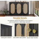 TREXM Retro 3-Door Sideboard with Large Storage Space Artificial Rattan Doors and Metal Handles, Accent Cabinet for Living Room and Hallway (Antique Black)
