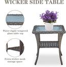 Patio Wicker Swivel Rocker Chairs Set Of 2 With Glass Top Side Table Brown Blue