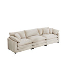 Mid-Century Modern 3-Seater Sectional Sofa with Arm and Throw Pillows, Light Beige Corduroy