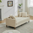 Beige Chenille Upholstered Chaise Lounge with Nailheads, Sleeper Sofa Couch With 4 Throw Pillows&2 Bolsters, Daybed with Rubberwood Legs, 75.2'' Wide
