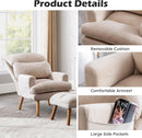 Beige Accent Chair With Ottoman Adjustable Backrest