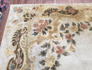 Aubusson Rug 10x14, Elegant French European Design, Vintage Handmade Carpet with Pile, Beige Floral Dining Room Rug, Living Room, Soft Wool