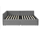 Full Size Upholstered Tufted Bed Frame with Two Drawers, Sofa Bed Frame with Comfortable Backrest and Armrests, Velvet, Grey(79.5''x58''x25'')