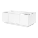 U-Can Led Coffee Table, Modern Center Table with High-Gloss Finish and Glass Tabletop, Coffee Table with Open Storage Compartment and 2 Hidden Drawers  for Living Room