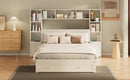 Full Size Pine Wood Platform Bed with All-In-One 2 Nightstand, Storage Shelf and Cabinet Bookcase with 2 Charging Stations, Multi-Functional Captain Bed Frame with 3 Drawers, No Box Spring Needed