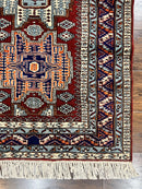 Pakistani Rug 3x5 ft, Caucasian Kazak Design, Geometric Rug, Small Vintage Oriental Carpet, Dark Red Vintage Handmade Wool Rug 3 x 5