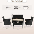 Outdoor Rattan 4 Piece Patio Furniture Conversation Set