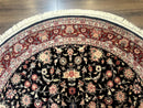 Round Sino Persian Rug 6x6, Floral, Navy Blue and Red, Wool and Silk Highlights