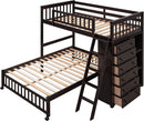Espresso Twin Over Full Bunk Bed With Six Drawers Shelves
