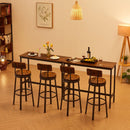 Swivel bar stool set of 2 with backrest, industrial style, metal frame, 29.5" high for dining room. Rustic Brown, 13.4"w x 40.5"h.