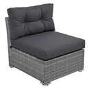 Elegant Patio Furniture Set Outdoor Daybed Rattan Sectional with Cushions and Center Table, Grey, Iron + Rattan