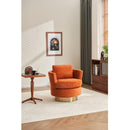 Velvet Swivel Barrel Chair, Swivel Accent Chairs Armchair for Living Room, Reading Chairs for Bedroom Comfy, Round Barrel Chairs with Gold Stainless Steel Base (Orange)