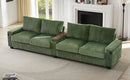 Modern 4-Seater Corduroy Sofa with USB Ports, Hidden Storage Arms, Flip-Top Cup Holders, Green, 133'