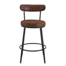 Fashionable Ergonomic Bar Chairs with Brown Technology Fabric Cushions, Black Metal Legs, 35.5 Inches.Set of 2.