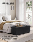 43 Inch Folding Storage Ottoman Black Synthetic Leather