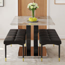 Table and chair set.63*31.5 Inch Pandora Pattern Sintered Stone Dining Table Set,MDF material OC shaped bracket,Paired With 2 Benches,A Choice of Subtle Luxury for Modern Homes.