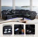 Power Recliner Sectional Sofa Set In Black With Led Lights