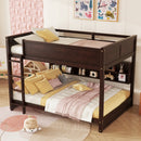 Queen Over Queen Bunk Bed with Built-in Storage Cabinets,Charging Station,Ladder,Safety Guardrails,Solid Pine Wood Bunk Bed,Brwon