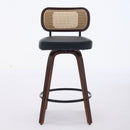 Set of 2 Counter Height Bar Stools - 26 inch Rattan Counter Height Stools with Cane Back, Upholstered Seat, Walnut Craftsmanship, Swivel Counter Stools for Island/Kitchen/Counter/Bar (Walnut Black)