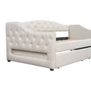 Upholstered Twin XL Size Daybed with LED Belt and 2 Drawers, Beige, Linen Material