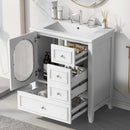 30' Bathroom Vanity with Sink, Bathroom Vanity Cabinet with Three Drawers and Door, Solid Wood and MDF, White