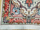 Small Vintage Persian Tabriz Wool and Silk Rug 2.5 x 4 ft, Very Finely Hand Knotted, Medallion, Ivory Salmon Light Blue, Top Quality, Pair A