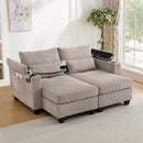 Convertible Chaise Lounge 63' Loveseat Sofa Bed with USB Ports, Cup Holders, Phone Holder, Storage, Brown Corduroy