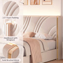 Modern Upholstered LED Bed Frame with Storage Drawers, Velvet Platform Bed, Wingback Headboard, RGB Light, Beige