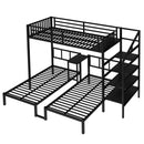 Twin over Twin & Twin Bunk Beds for 3, Twin XL over Twin & Twin Bunk Bed Metal Triple Bunk Bed with Desk & Shelves, Space Saving/Noise Reduction, Black