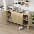 Natural Rattan Buffet Cabinet with Storage, 4-Door Sideboard, Adjustable Shelves, 70-Inch