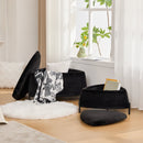 Upholstered 2-Piece Storage Ottoman Set with Metal Legs, Faux Fur, Black, 29.9' Wide