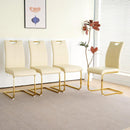 Modern Light Yellow PU dining chair Living room chair Upholstered chair, gold metal chair leg design, kitchen, living room, bedroom, dining room side chair (Set of 4)