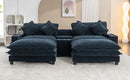 Contemporary Chenille Upholstered Sectional Sofa with Ottomans, USB Ports, Cup Holders & Storage, Blue