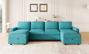 Convertible U-shaped Sectional Sofa with Storage Chaise Lounges & USB Ports, Teal, Twill Polyester, 103.9'