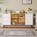 Buffet cabinet with storage, kitchen side panel storage room with doors and 3 drawers, pantry cabinet display rack, console, dining table manager furniture, living room dining room white