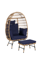 Wicker Egg Chair,Rattan Egg Chair Indoor Outdoor,Oversized Large Egg Chairs 600lbs with Ottoman and Thick Cushions for Porch, Backyard, Balcony