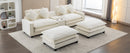 Chenille Upholstered Sectional Sofa with Removable Ottoman, USB Ports, Cup Holders, and Storage, Beige, 111'