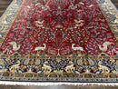 Persian Qum Rug 9x12, Animal Pictorials, Deer Birds, Tree of Life, Red and Navy Blue