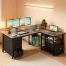 L Shaped Computer Desk With 6 Drawers And Power Outlet