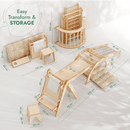 6in1 Montessori Climbing Set: Triangle Ladder + Arch/Rocker + Slide/Ramp + Net + Cushion + Art Addition