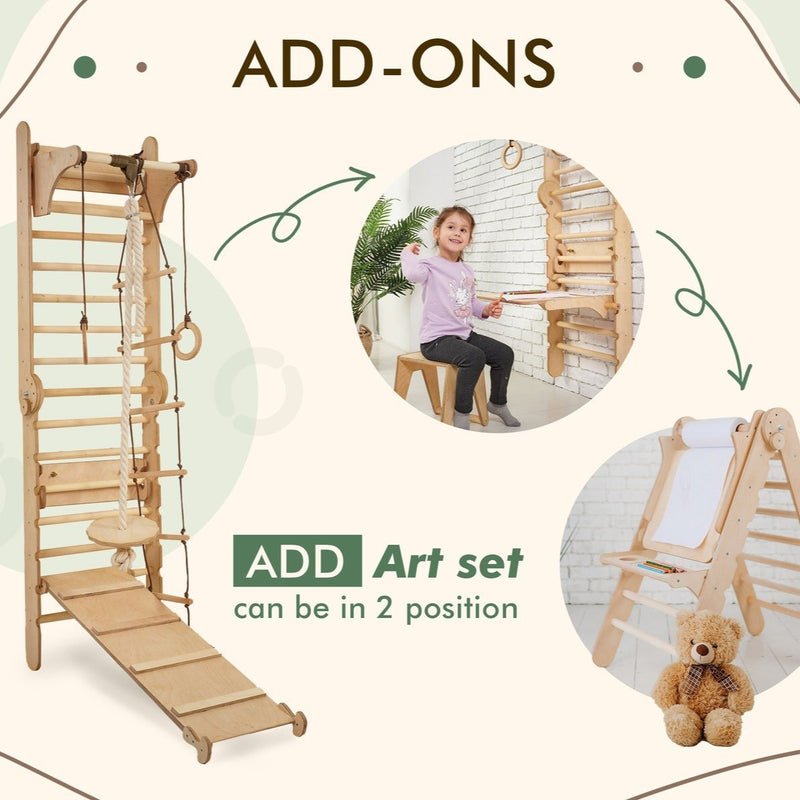 6in1 Wooden Swedish Wall / Climbing ladder for Children + Swing Set + Slide Board