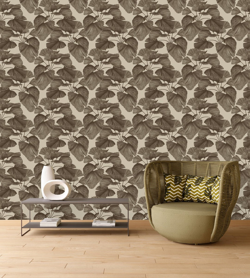 Dark Green Wallpaper with Leaves Design