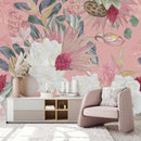 Elegant Modern Pink Wallpaper with Exotic Flowers