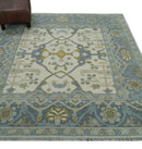 6x6 Square Hand Knotted Oriental Oushak Ivory, Charcoal and Beige Wool Area Rug