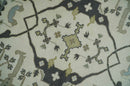 6x6 Square Hand Knotted Oriental Oushak Ivory, Charcoal and Olive Wool Area Rug | TRDCP153266SS